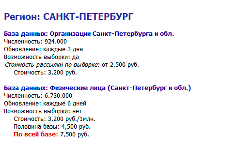 Рассылка Санкт-Петербург